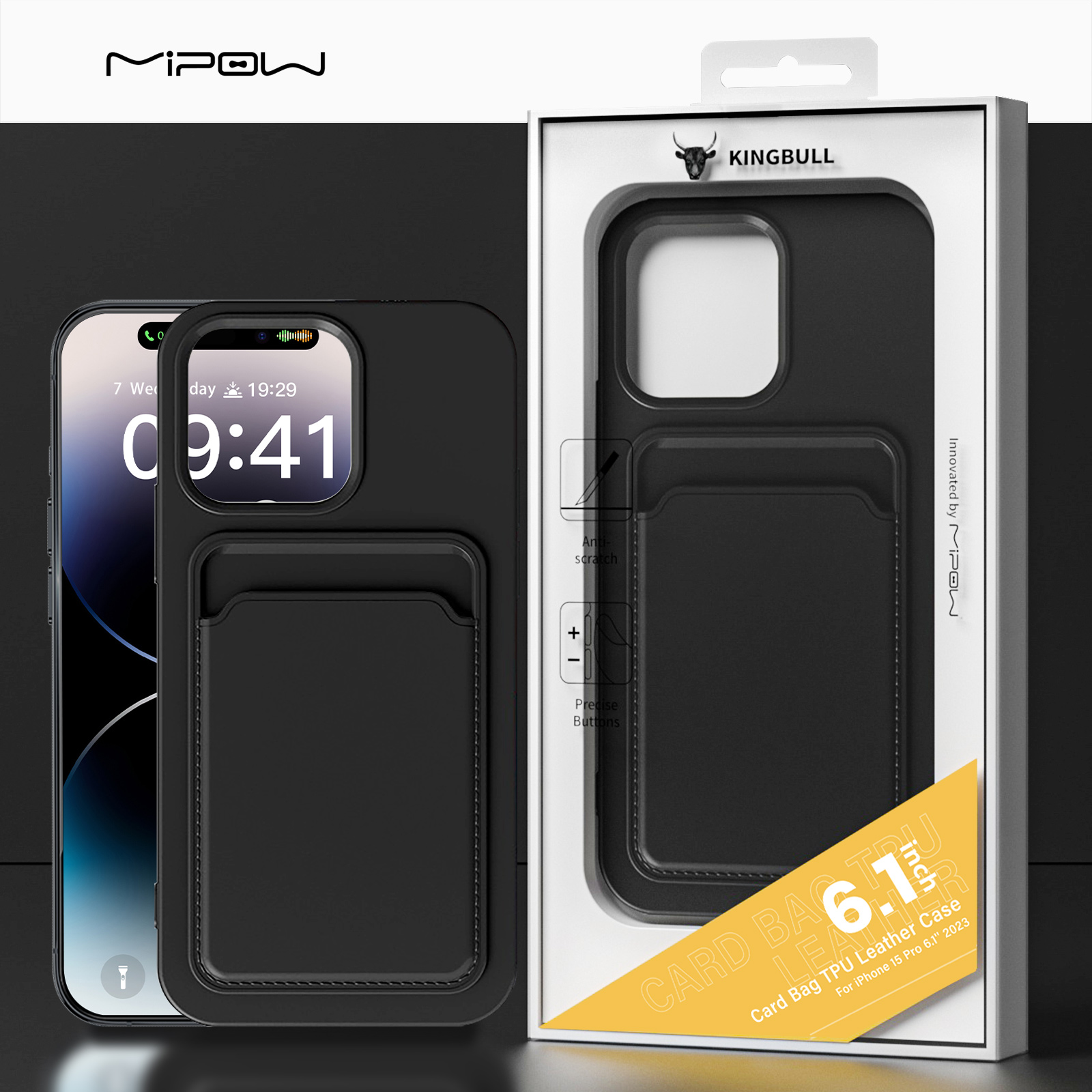 ỐP LƯNG MIPOW IPHONE 15 PRO CARD BAG TPU LEATHER CASE MC15A03