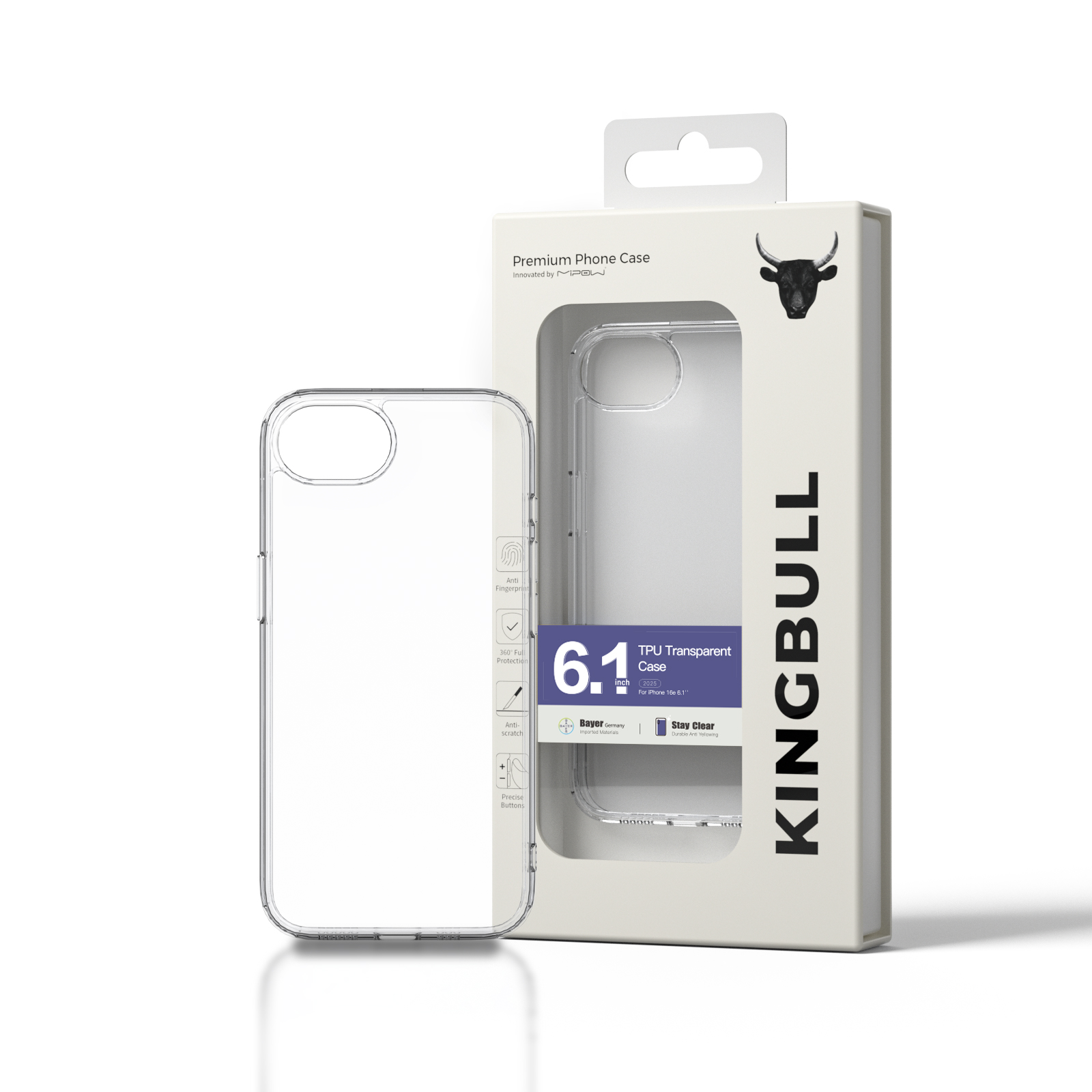 Ốp lưng Mipow Soft Transparent Case for iPhone 16e 6.1 inch Transparent (Bayer Germany) – TSE4-CR